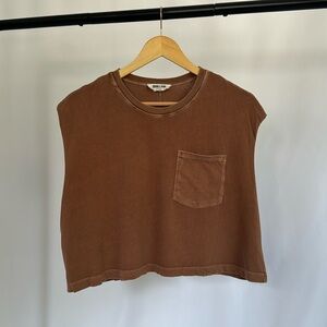 Brown Sleeveless Cropped Muscle Tee | She Must Work Out